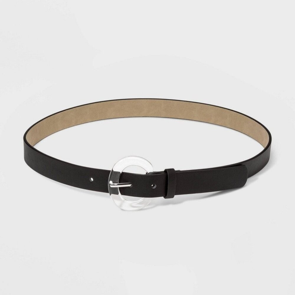 Womens Black Belt With Clear Round Buckle - A New Day™ Large